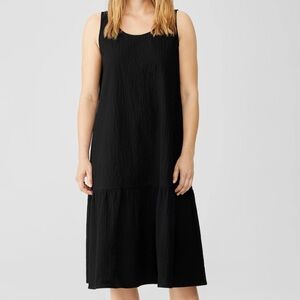 Eileen Fisher Organic Cotton Pucker Tiered textured black Dress Sz M